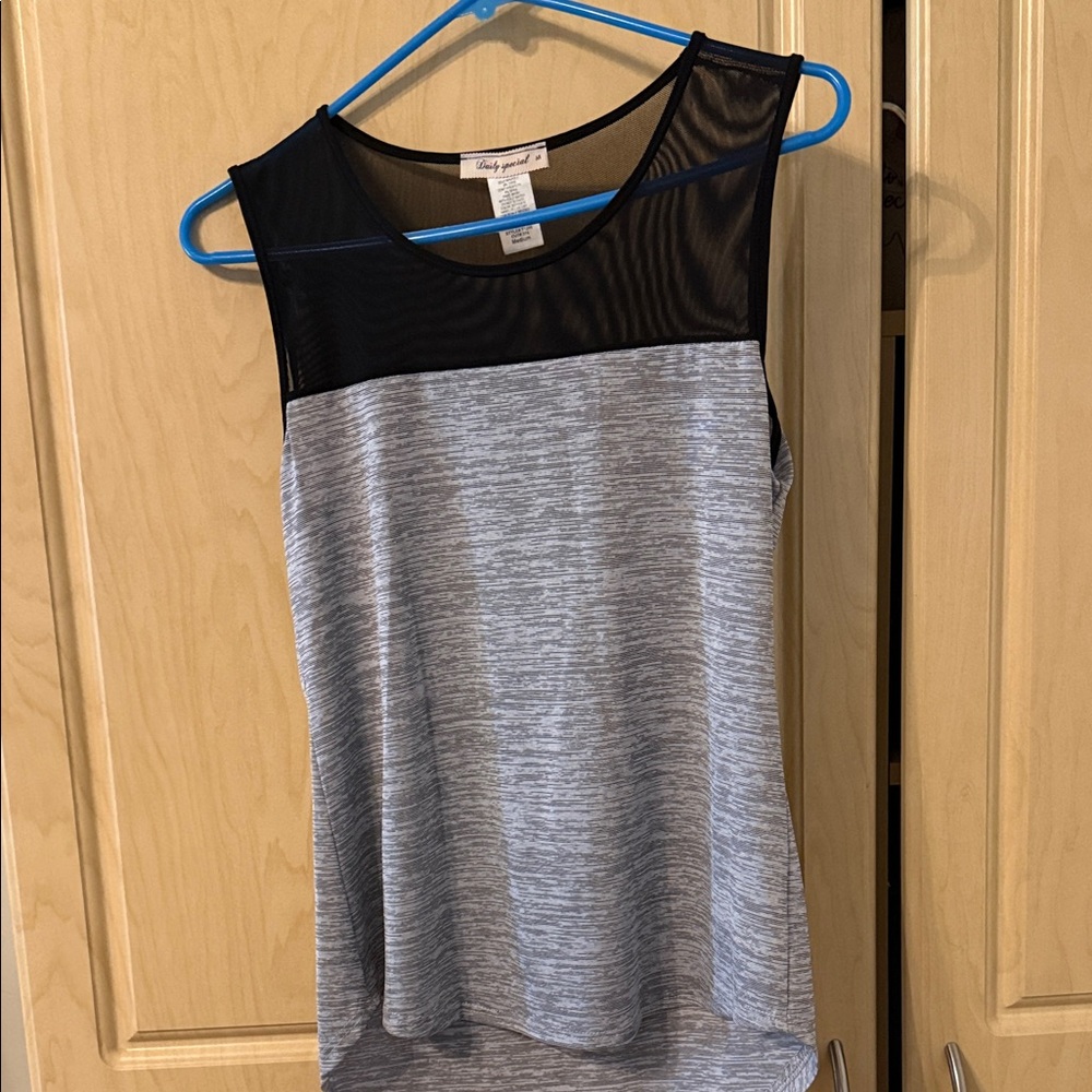 Lily of France Gray and Black Mesh Tank Top